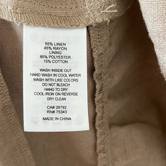 House Of Harlow 1960 Tan Linen Blend Tiered Plunge V Neck Midi Dress Size Medium - Picture 5 of 11